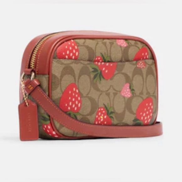 NWT COACH Mini Jamie Camera Bag In Signature Canvas Wild Strawberry Print Xbody - Picture 3 of 10